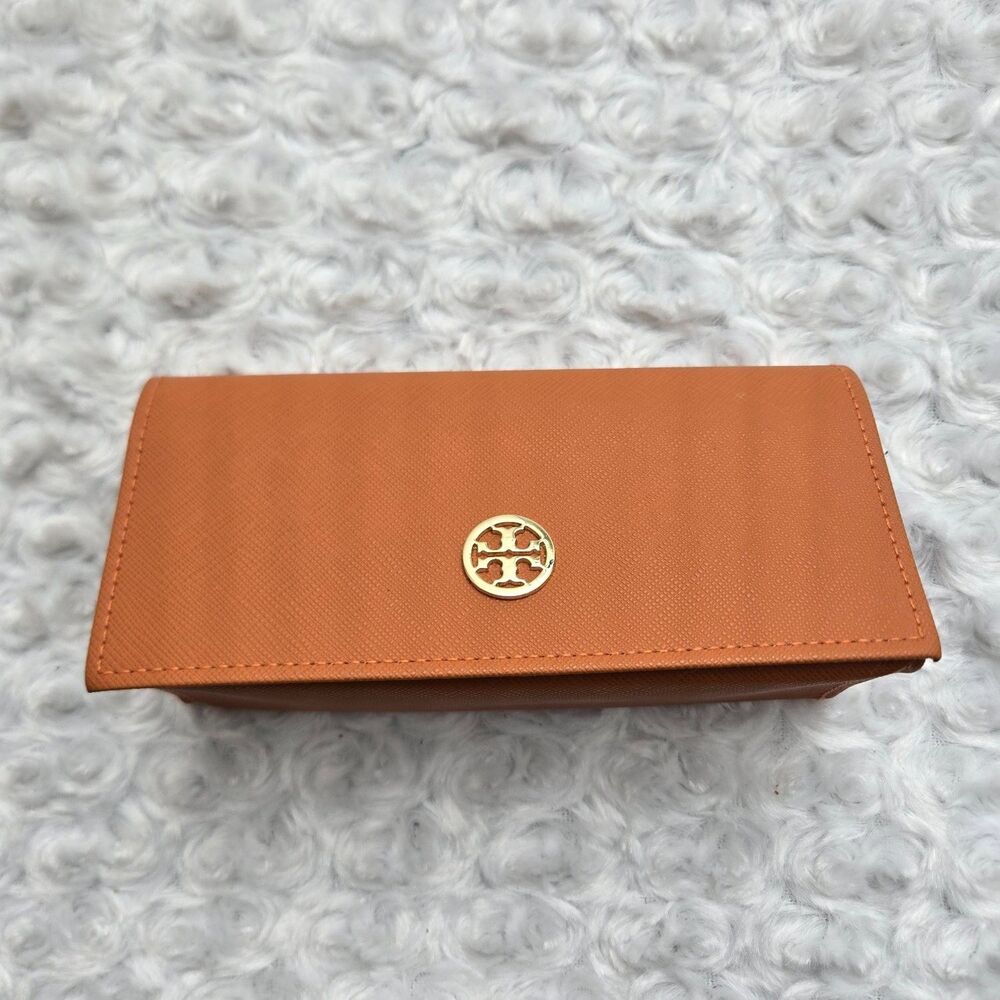 Tory Burch Orange Saffiano Leather Foldable Triangle Sunglasses Eyeglasses Case